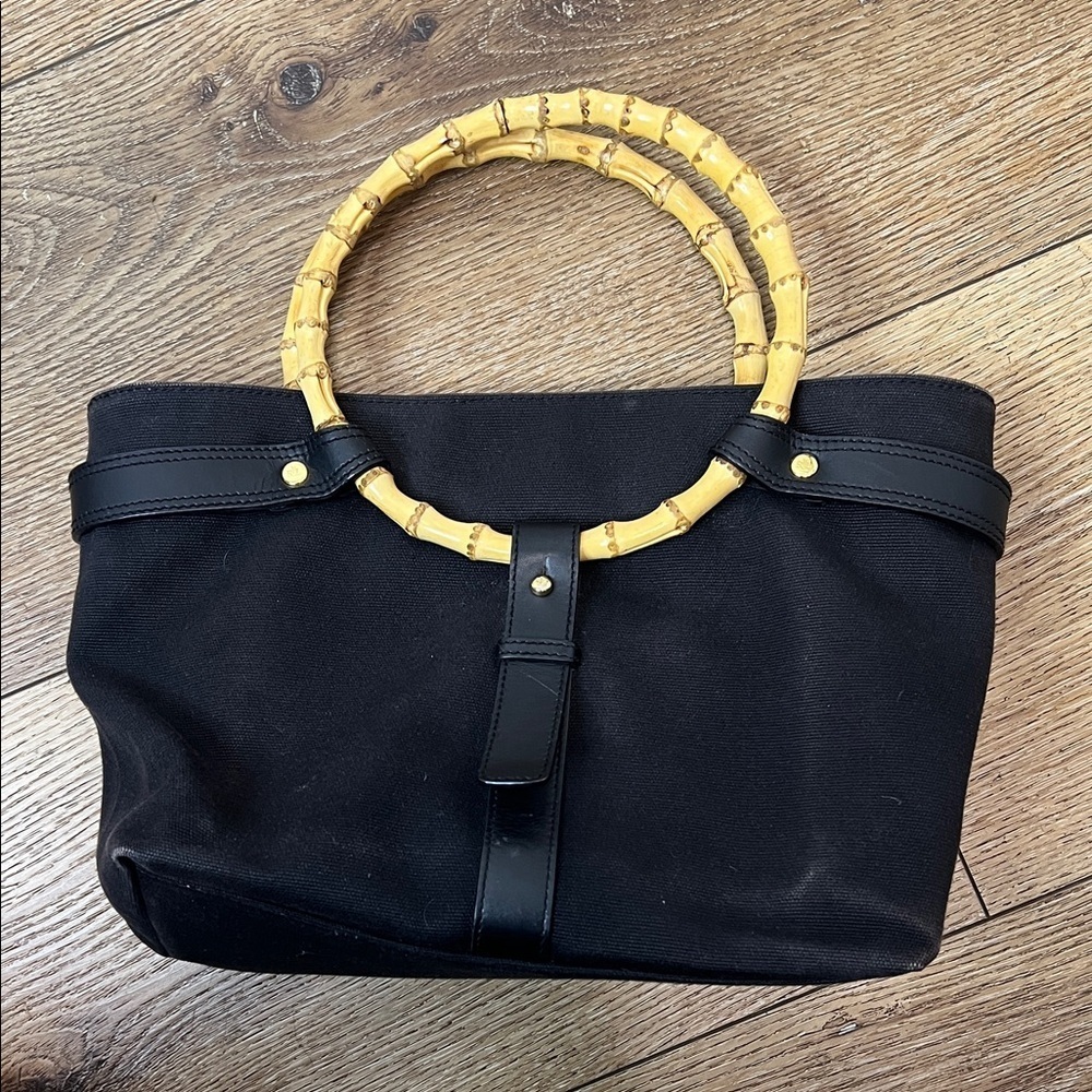 Lauren Ralph Lauren Black Canvas Tote with Wooden Handles